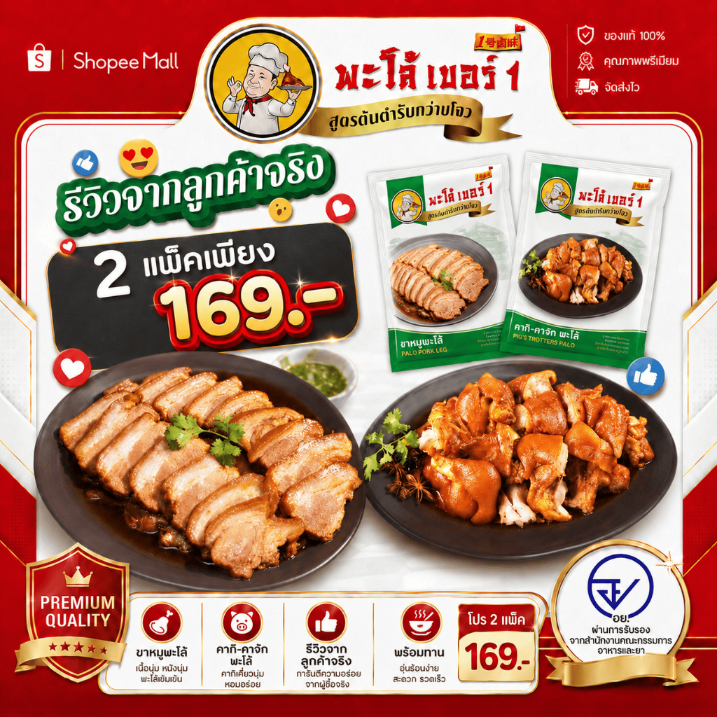 โปรโมชั่นพิเศษช่วงเวลาจำกัด: ขาหมูตุ๋นและข้อหมูตุ๋น 2 แพ็ค ราคาเพียง 169 บาท | ไม่ใส่สารปรุงแต่ง เหมาะสำหรับทานเป็นอาหาร