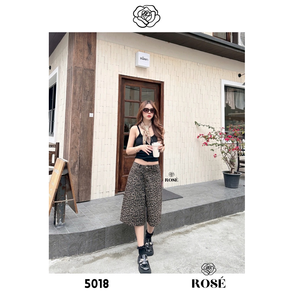 [ส่งฟรี / มีโค้ดลด] | กางเกงยีนส์สไตล์ Baggy jorts รุ่น 5018 ลายเสือดาว พรางหุ่นสุด ๆ งานขา 3 ส่วน