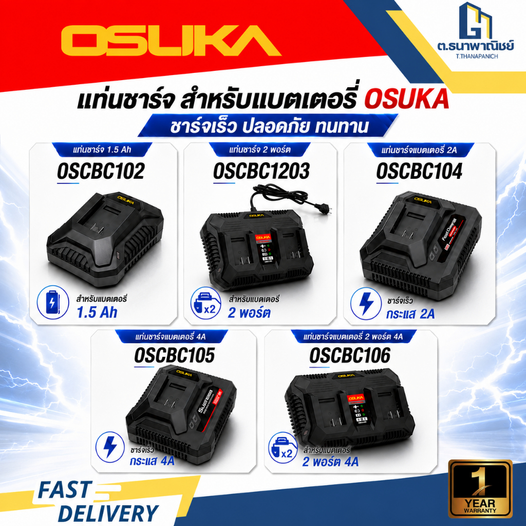 OSUKA แท่นชาร์จแบตเตอรี่ 20V รุ่น OSCBC103 / OSCBC104 / OSCBC105 / OSCBC106 สำหรับเครื่องมือไร้สาย