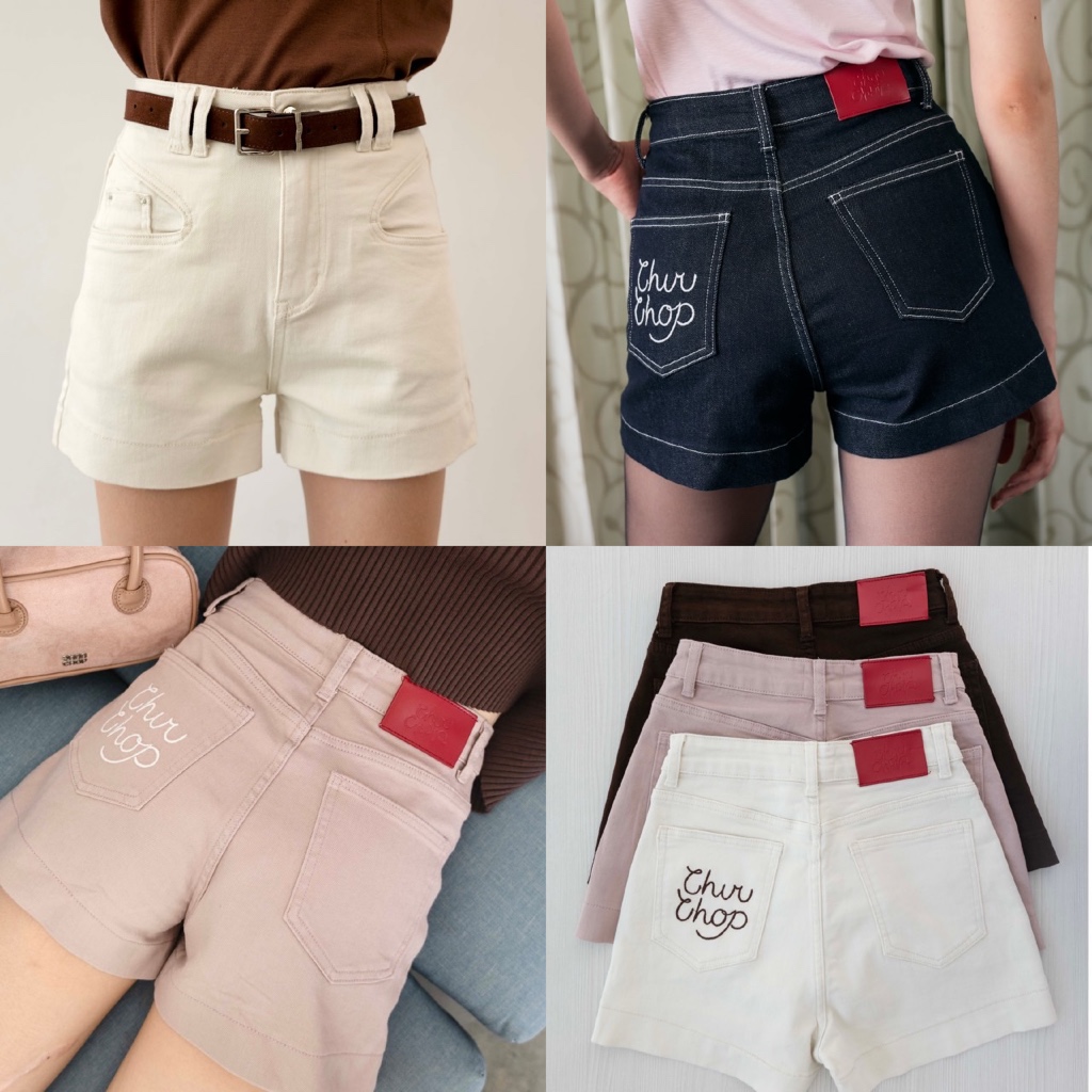 CHUUCHOP - (XS-4XL) Rocky short jeans กางเกงยีนส์ขาสั้นผู้หญิง เอวสูง ผ้ายืด ยีนส์ขาสั้น รับซัมเมอร์ (C9300)