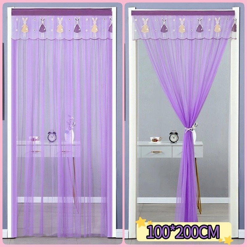 100× 200 ซม. ผ้าม่านลูกไม้ปักประตูป้องกันยุงและบินระบายอากาศผ้ากอซม่านห้องนอนห้องนั่งเล่นกาวในตัวไม่เจาะอุปกรณ์ตกแต่งบ้า