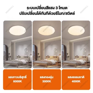โคมไฟเพดาน LED พร้อมรีโมท ปรับแสงได้ 3 สี ดีไซน์โมเดิร์น บางเบา สำหรับห้องนอน ห้องนั่งเล่น ประหยัดไฟ