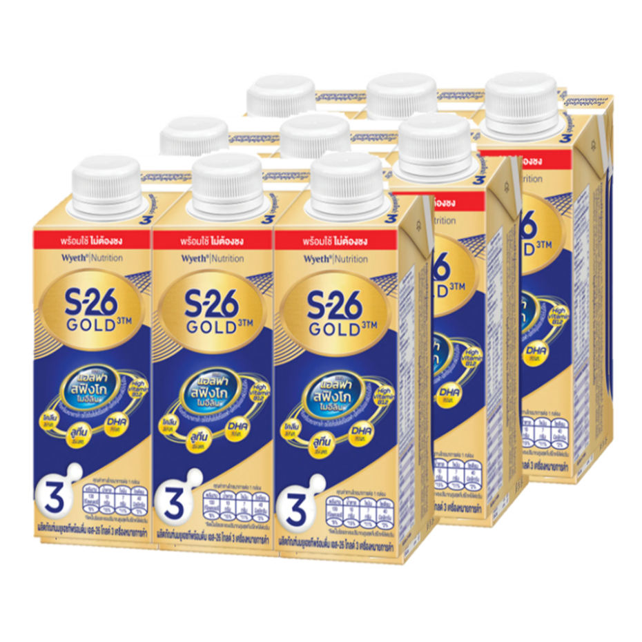 S-26 GoldPromil Formula3 เอส-26 โกลด์ นมยูเอชที ไม่ต้องชง โปรมิล สูตร3 180ml. x 9กล่อง