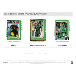 การ์ดสะสมฟุตบอล 2025-26 Panini Donruss Road to FIFA World Cup Soccer Hobby Blaster Box (Pink Swirl)