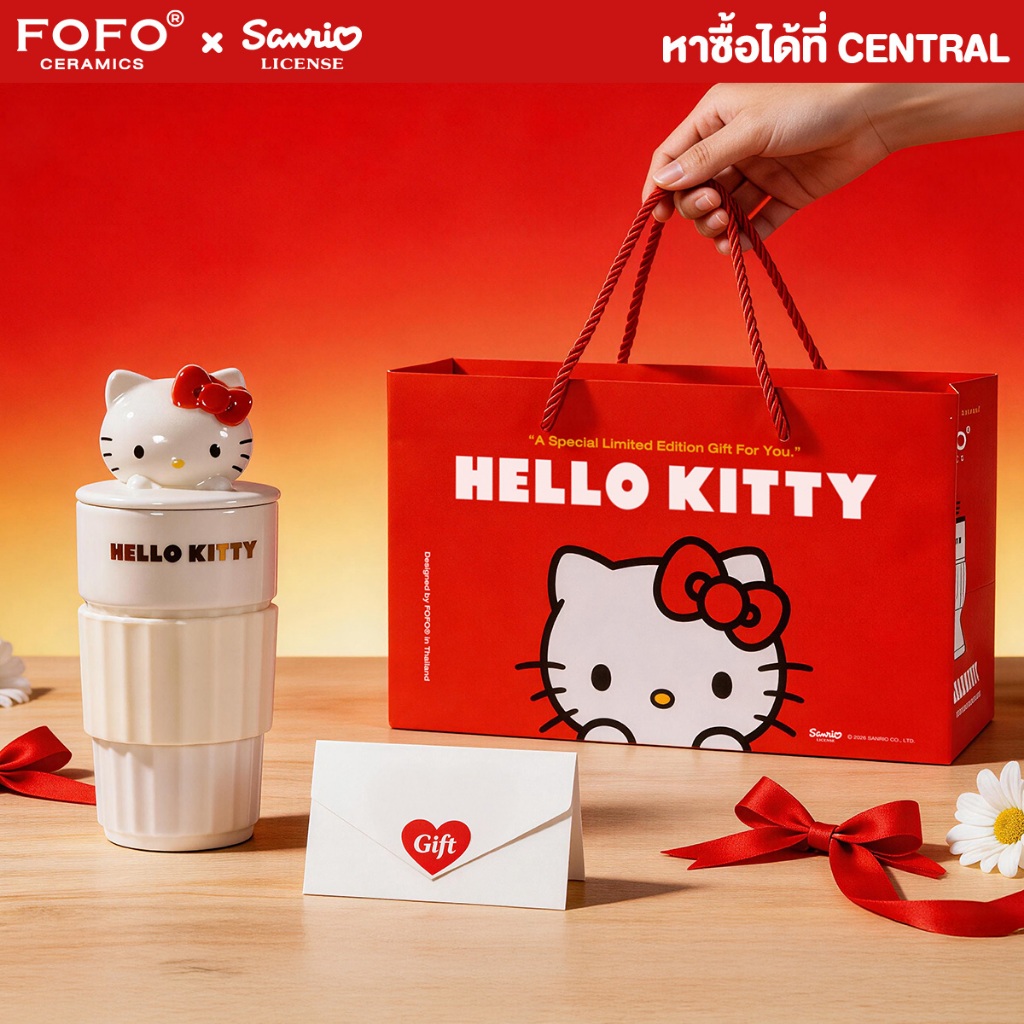 FOFO แก้วโรมัน หัว 3D KITTY แก้วเซรามิค ลิขสิทธิ์แท้ มีเฉพาะในไทยเท่านั้น ของขวัญพิเศษ ของขวัญวันเกิด