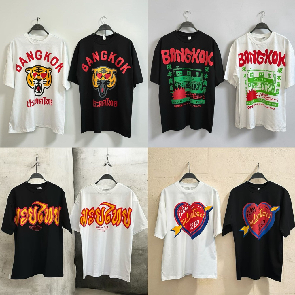 เสื้อยืดโอเวอร์ไซด์ ผ้าขาว-ดำ อก44