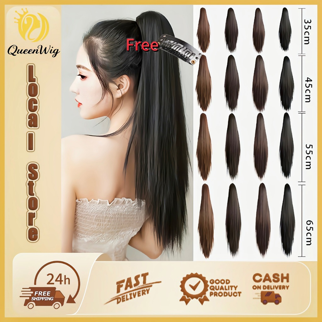 【COD/Spot Goods】65/55/45 ซม. ยาว / สั้น Claw คลิปตรงผมหางม้าสูง, แฟชั่นผู้หญิงนามสกุลผมหางม้า ความยาวและสีที่หลากหลาย