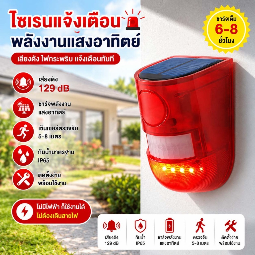 สัญญาณกันขโมยพลังงานแสงอาทิตย์ ตรวจจับความเคลื่อนไหวอัจฉริยะ