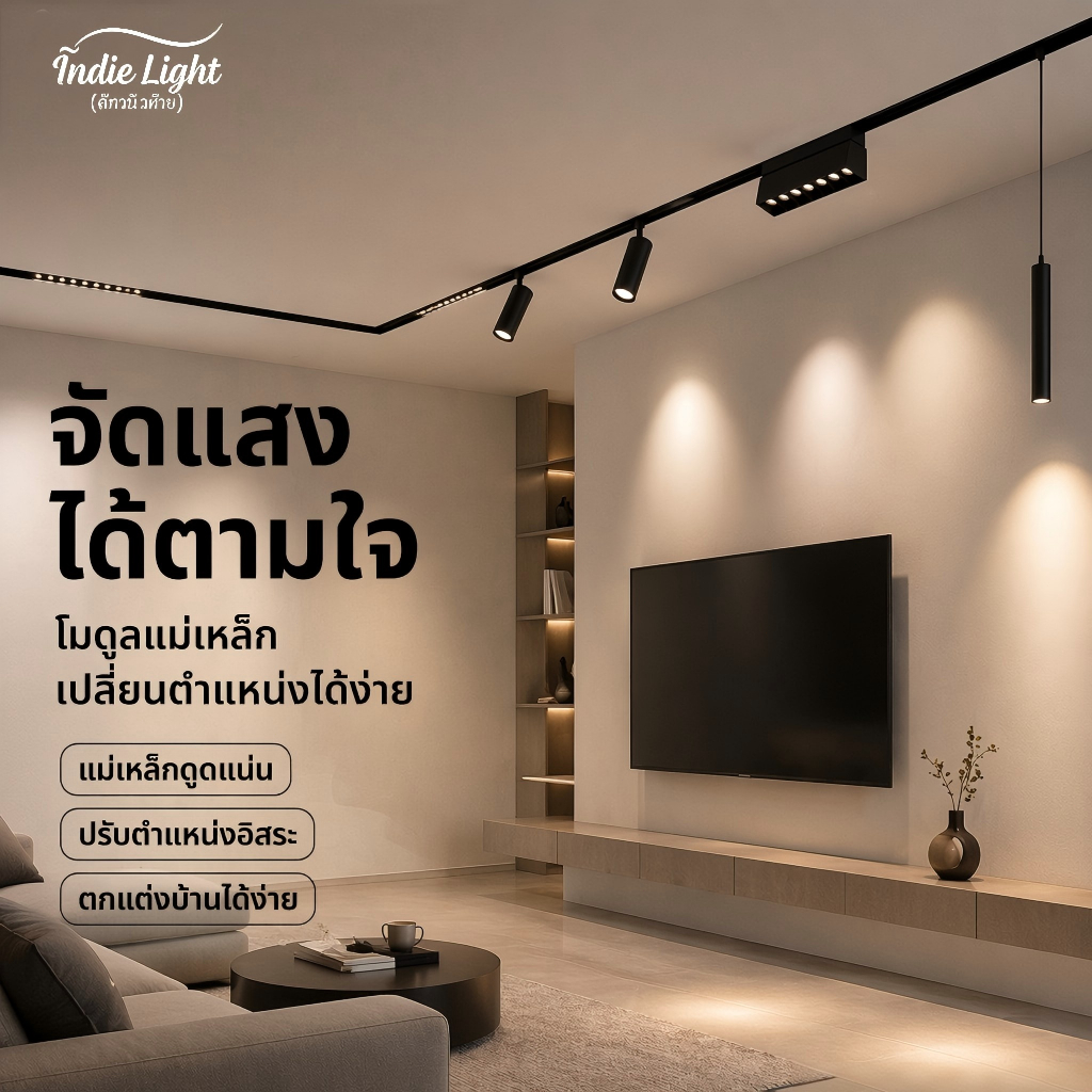 รางไฟแม่เหล็ก Magnetic Track Light 20มม. 48V พร้อมตัวยึด สำหรับโคมไฟเพดาน (เฉพาะราง ไม่รวมโคมไฟ) ราคาต่อชิ้น