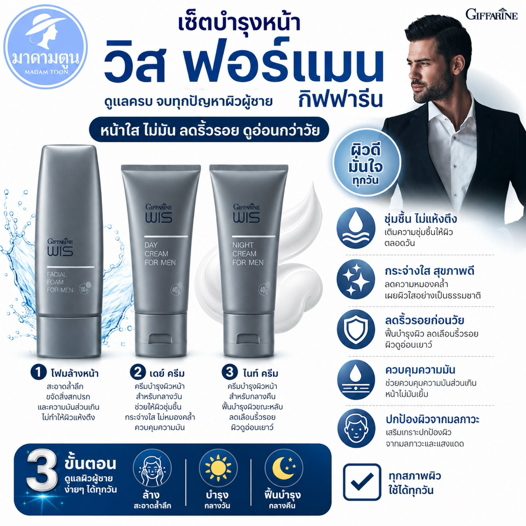 บำรุงหน้า ผู้ชายวิส ผิวกระจ่างใส อ่อนกว่าวัย