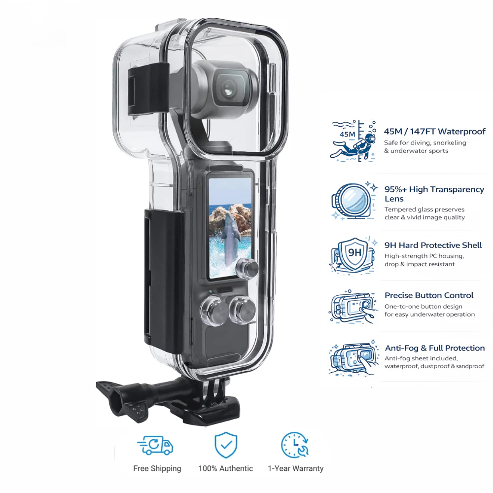 เคสกันน้ำ สำหรับ DJI Osmo Pocket 3 กันน้ำลึก 45 เมตร (147 ฟุต) ทำจากวัสดุ PC แข็งแรง ทนทาน มาพร้อมอุปกรณ์เสริม