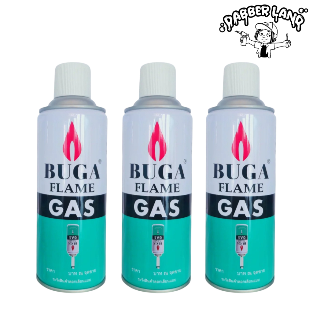 [แพค 3 กระป๋อง] แก๊สเติมไฟแช็คกระป๋องใหญ่ 50 ml. / 375 ml. BUGA FLAME GAS REFILL