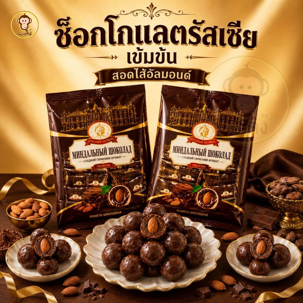 ช็อคโกแลตรัชเซีย ช็อคโกแลตสอดไส้อัลมอนด์ 1ถุง ขนาด200กรัม รสชาติเข้มข้น หวานละมุน พร้อมส่งจากไทย