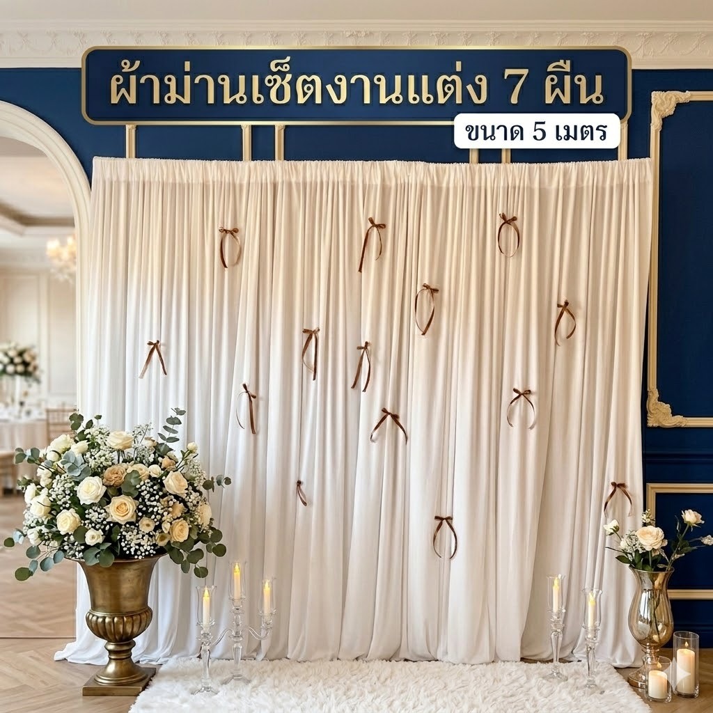 ผ้าฉากหลังงานพิธี ผ้าแบคดรอปสำเร็จรูป เซ็ต 7 ผืน ฉากจัดงานแต่ง ฉากเวที ฉากถ่ายภาพ ผ้าพร้อมติดตั้ง