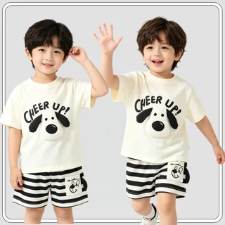 MC332 เซ็ตเสื้อยืดเด็ก + กางเกงขาสั้นลายทาง ใส่ไปเที่ยว/ไปโรงเรียน