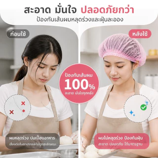 หมวกผ้าไม่ทอใช้ครั้งเดียว ยางคู่รัดหัว 100ชิ้น/ถุง 3สีขาวฟ้าชมพู ป้องกันผมร่วง ใช้ครัวร้านอาหาร โรงงาน