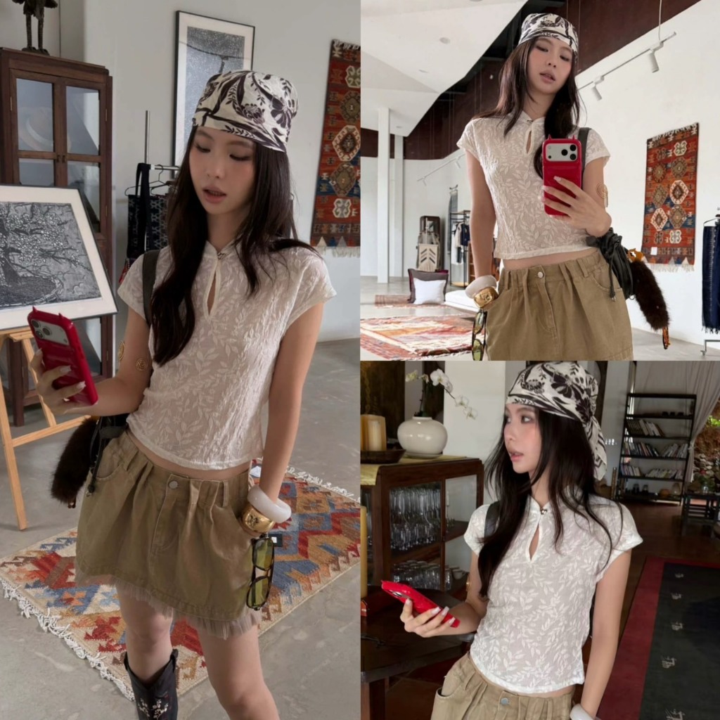 (พร้อมส่ง) CHINESE LACE TOP เสื้อลูกไม้คอจีน - 26T288 TAG MM FISH 🇰🇷
