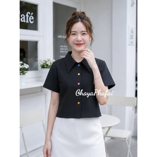 เสื้อผ้าฝ้ายคอปกใหญ่ กระดุมพาสเทล