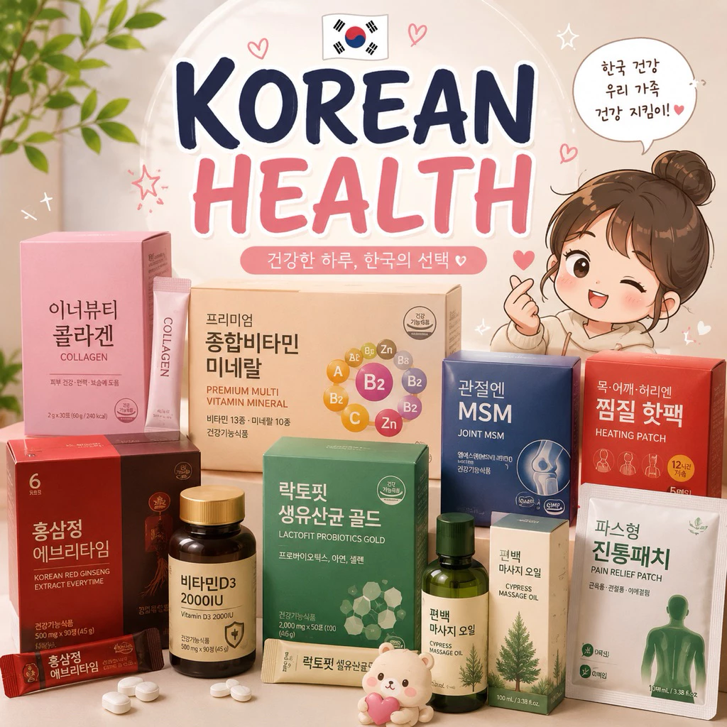 KOREAN HEALTH 🇰🇷✨ รวมสินค้าเพื่อสุขภาพสไตล์เกาหลี วิตามิน อาหารเสริม แผ่นแปะแก้ปวด และน้ำมันนวด คัดสรรคุณภาพดี ดูแลสุขภา