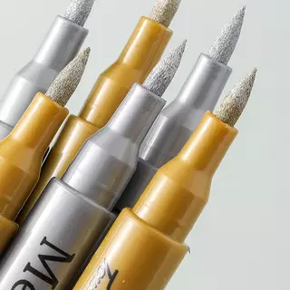 ปากกาเมทัลลิก 12แท่ง สีทอง สีเงิน ปากกาพู่กัน กันน้ำ ปากกาเขียนหิน แก้ว เซรามิก ไม้ Metallic Brush Pen DIY Marker