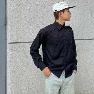 Karants เสื้อเชิ้ต Oversize แขนยาว ผ้า Cotton เย็น แต่งผ่า สำหรับผู้ชายและผู้หญิง Unisex - KR306