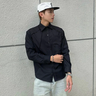 Karants เสื้อเชิ้ต Oversize แขนยาว ผ้า Cotton เย็น แต่งผ่า สำหรับผู้ชายและผู้หญิง Unisex - KR306