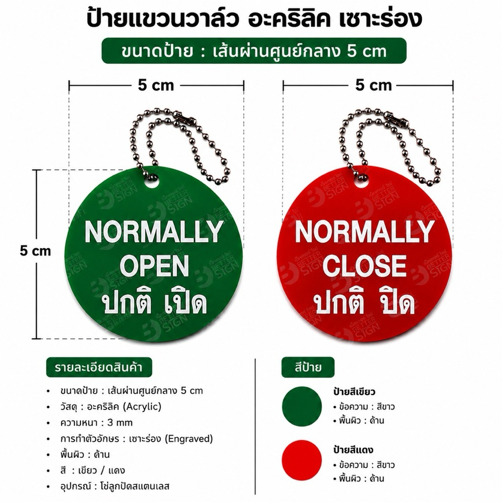 ป้ายแขวนวาล์ว ปกติเปิด ปกติปิด (แพ็ค10 / 20 / 30 / 40 ชิ้น) หนา 3มม. แข็งแรงสินค้าพร้อมส่ง