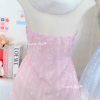 🌸OVP🌸 เสื้อสายเดี่ยวคล้องคอ ผ้าโรซี่(ผ้าบาง) มีฟองนม