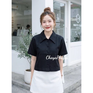 เสื้อผ้าฝ้ายคอปกใหญ่ กระดุมพาสเทล