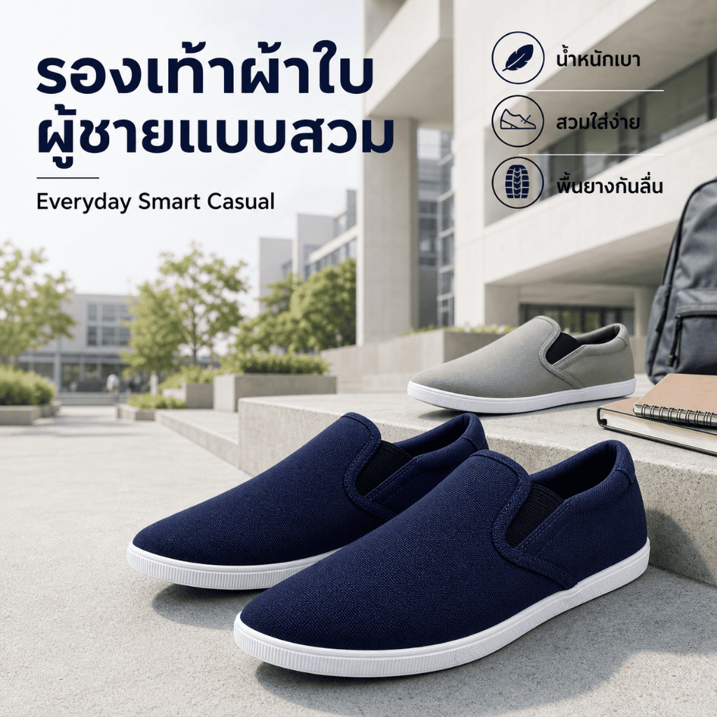 Kspring รองเท้าผ้าใบผู้ชาย สลิปออน  นุ่ม ทนทาน ใส่สบาย พื้นยางกันลื่น รองเท้าสลิปออน