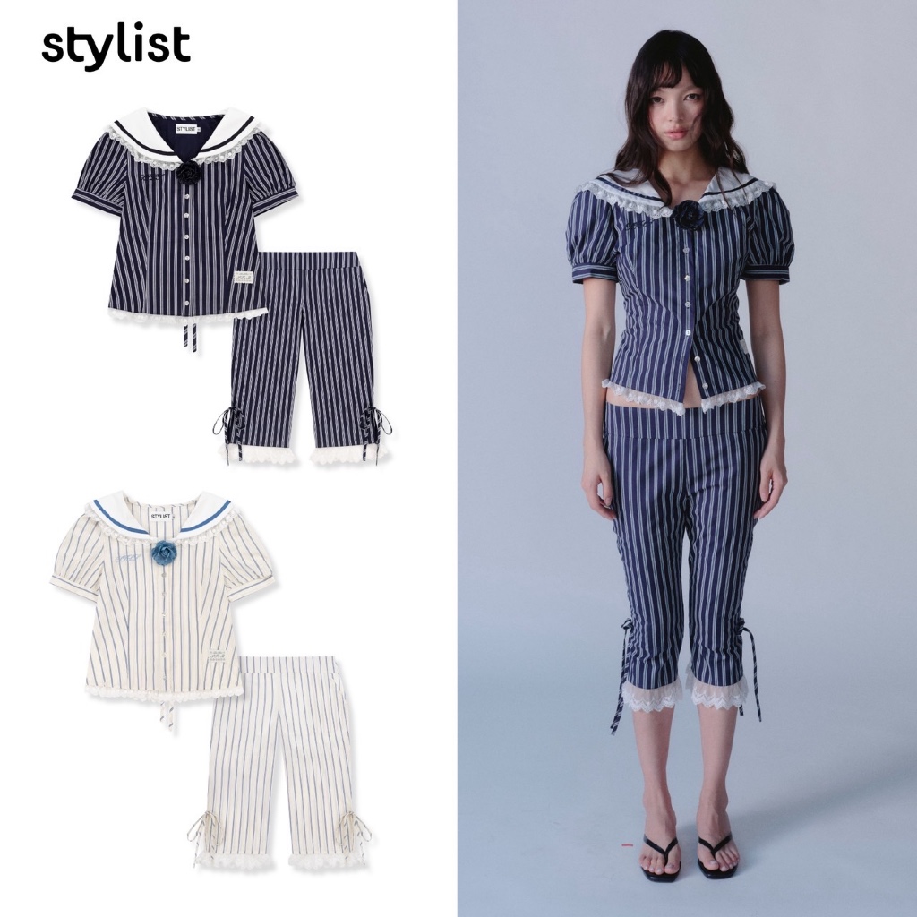 STYLIST x Brinkkty -Blouses-Rosie-008- เสื้อกะลาสีแขนตุ๊กตา Pants-Rosie-006- กางเกง Capri