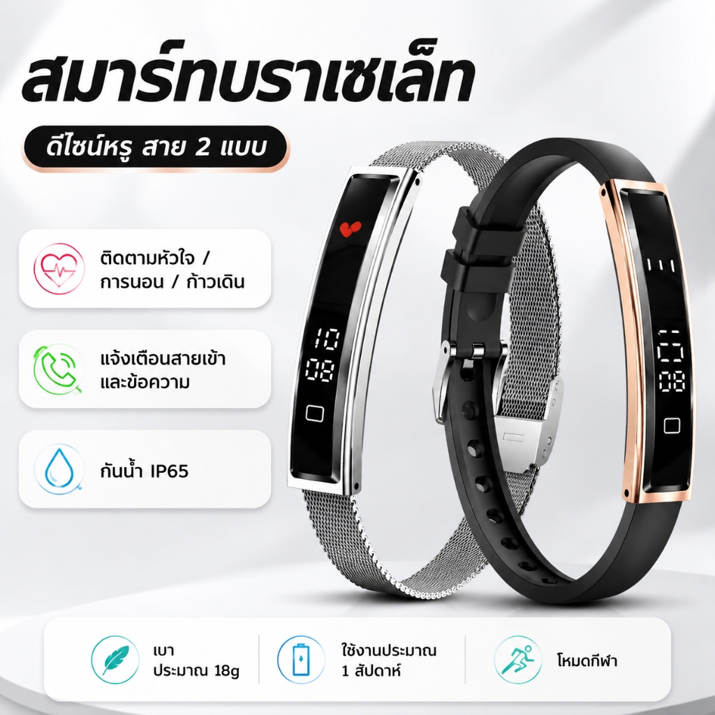 ZMZ นาฬิกา Smartwatch รุ่น B3 แบบมินิ หน้าจอสไตล์ใหม่ วัดค่าต่างๆ กีฬา การโทร ว่ายน้ำ แถมสาย1เส้น