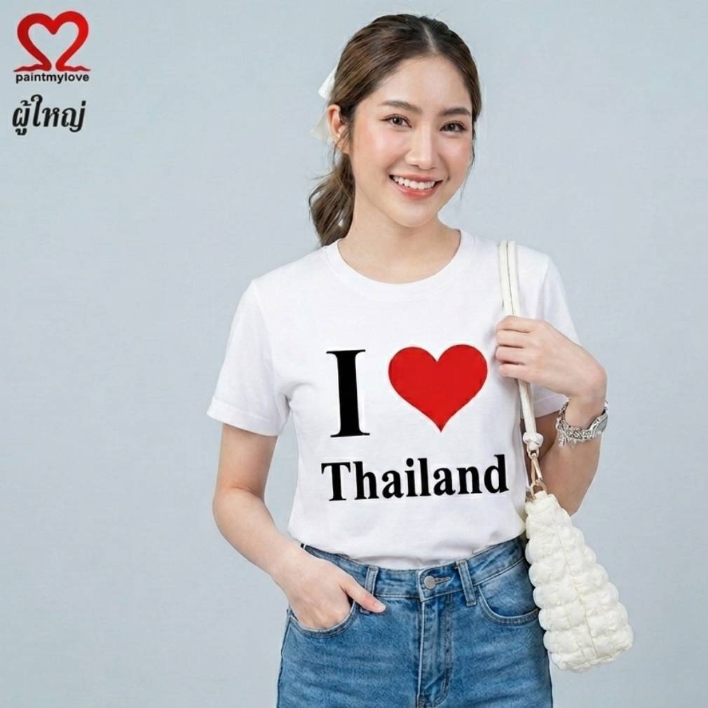 เสื้อยืดคอกลมผู้ใหญ่ I LOVE Thailnd งานสกรีนผ้าคอตตอน100%ใส่ได้ทั้งชายและหญิง อก 34 ถีง 46 นิ้ว