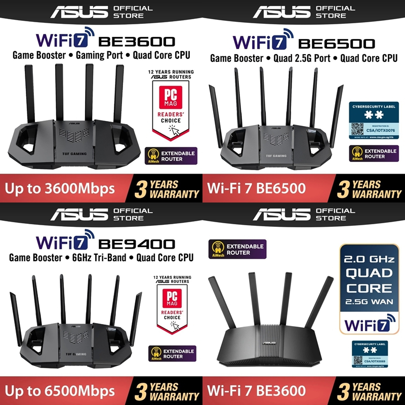 🔥ขายดีมาก🔥ROUTER (เร้าเตอร์) ASUS (TUF-BE3600 BE6500 BE9400) TUF GAMING WiFi 7 ความเร็วสูงสุด 3600 Mbps