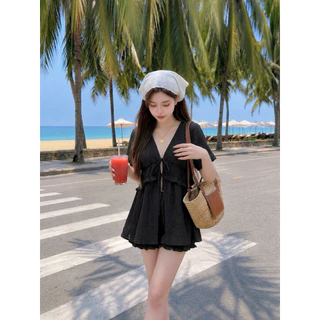 🏖️Sandy Day ชุดเซ็ต 2 ชิ้น เสื้อแขนสั้นผูกหน้า+กางเกงขาสั้นบอลลูน