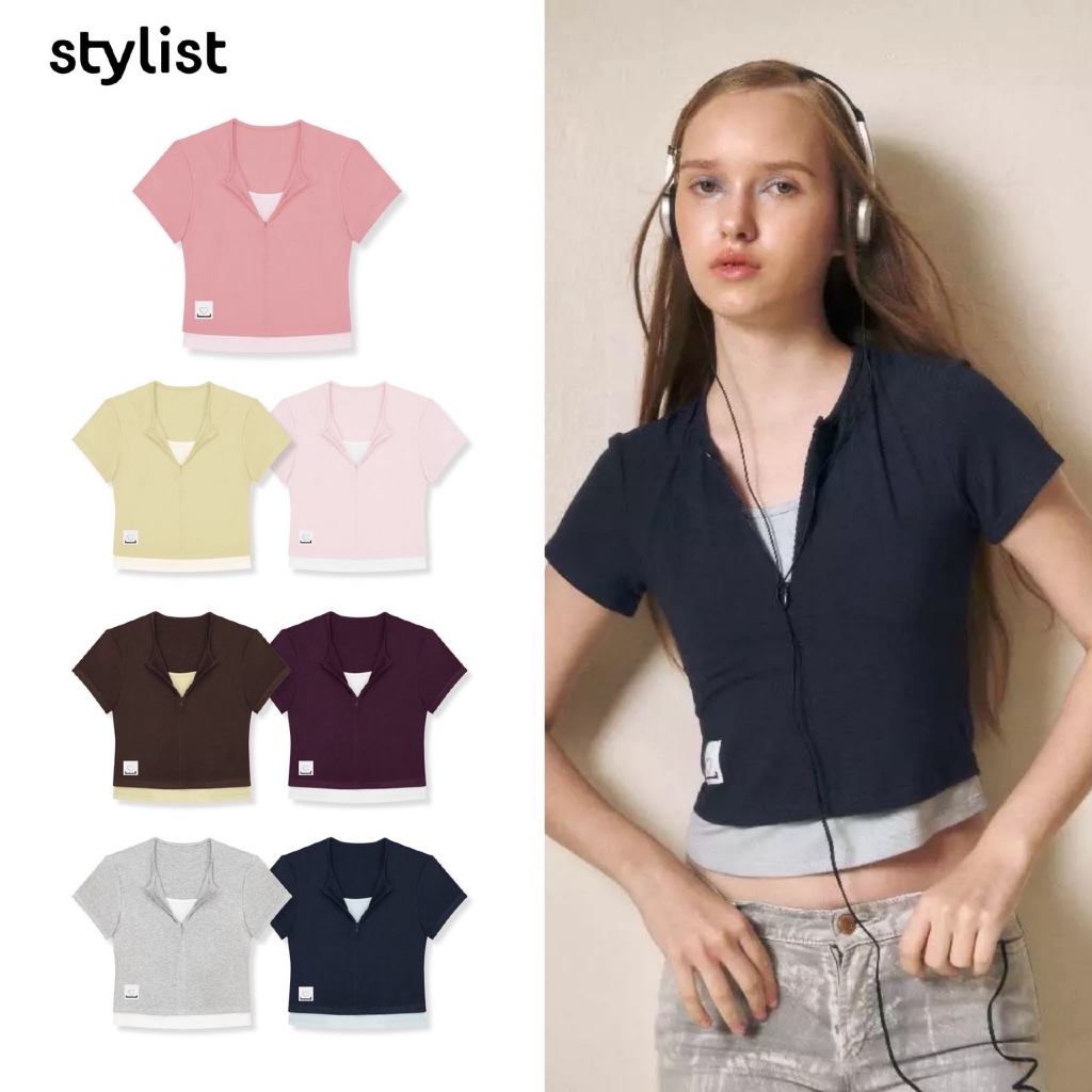 STYLIST - Devon BabyTee/Crop 013 เสื้อยืดซิปด้านหน้า Baby Tee