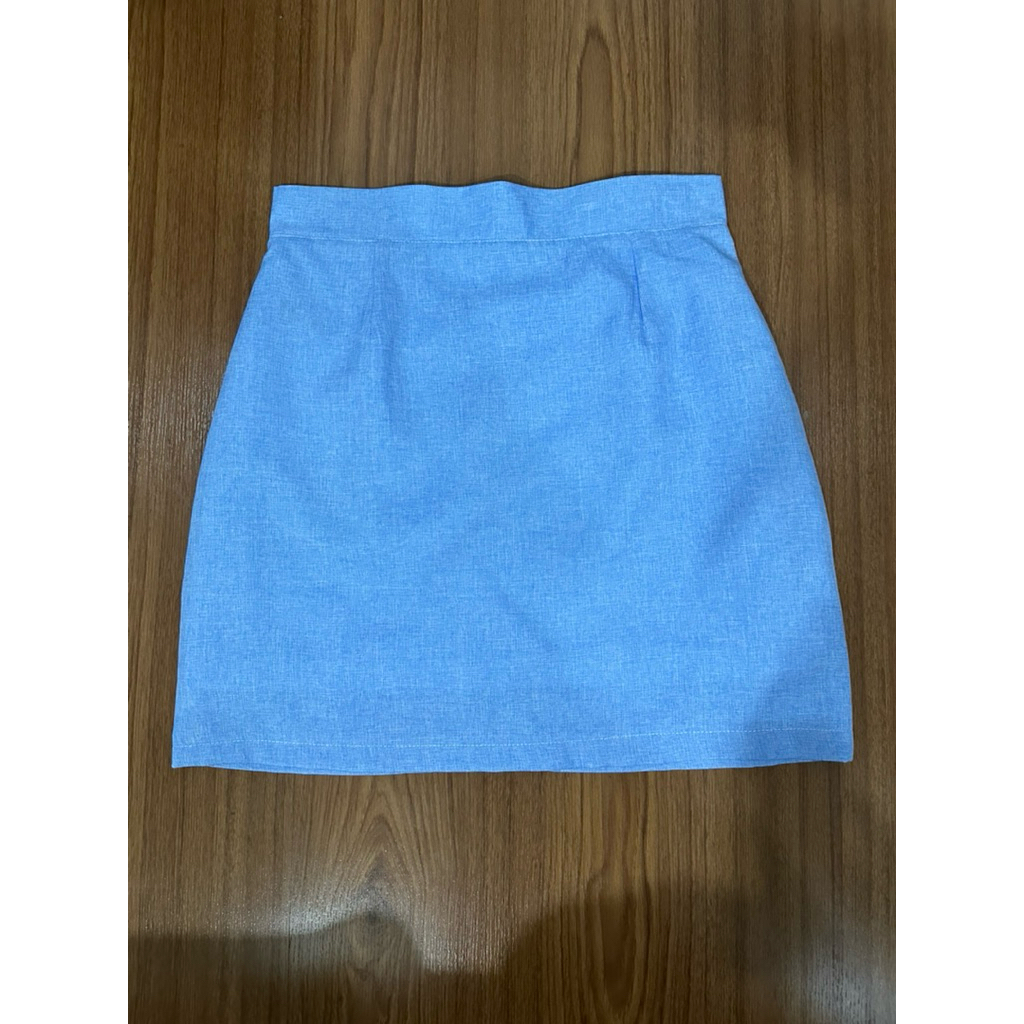 กระโปรงทำงาน กระโปรงทรงเอ กระโปรงสั้น มือสอง ร้าน Fromme Clothes ไซส์ L สีฟ้า