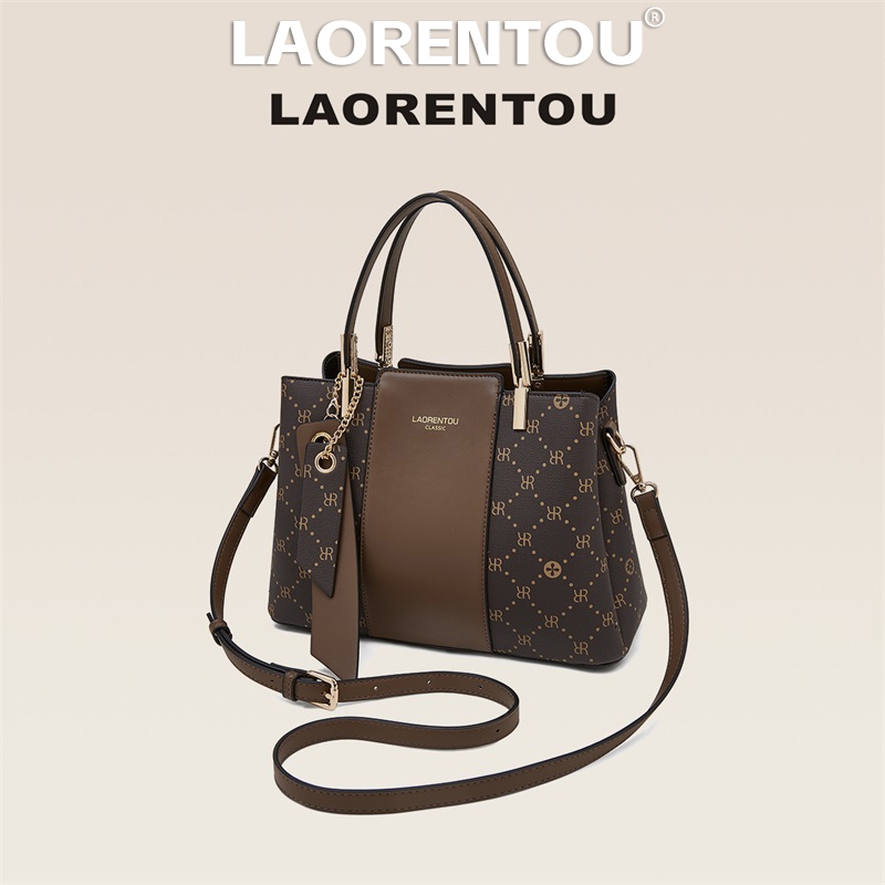 LAORENTOU กระเป๋าบอสตันถือ ลายพิมพ์วินเทจ มีทั้งหูถือและสายสะพายข้าง สำหรับใช้ประจำวันทำงาน