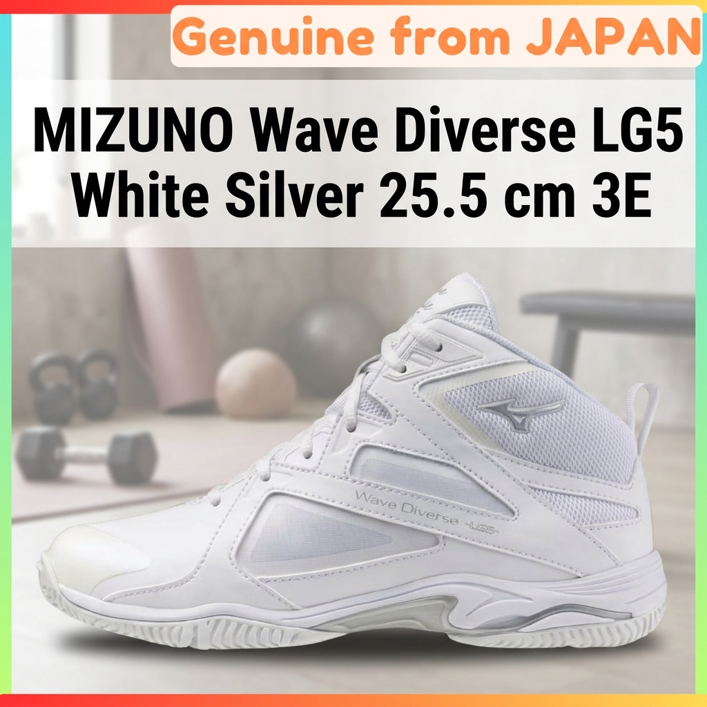 MIZUNO Wave Diverse LG5 Fitness Shoes 3E Wide Gym Studio Exercise White Silver 25.5 cm Unisex