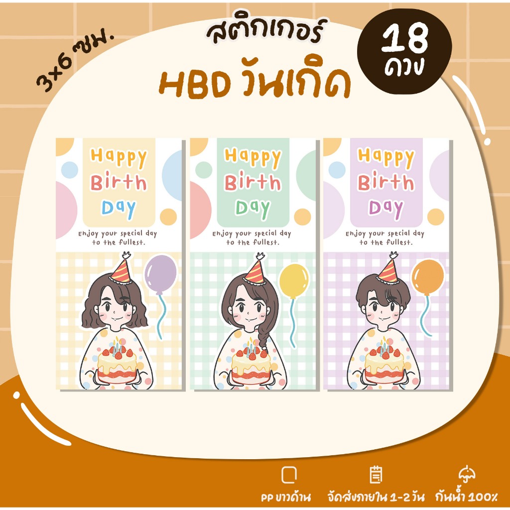 วัดเกิด HAPPY BIRTHDAY  สติกเกอร์ม้วน 500 ดวง สติกเกอร์วันเกิด ติดของขวัญ ขนม เบเกอรี่