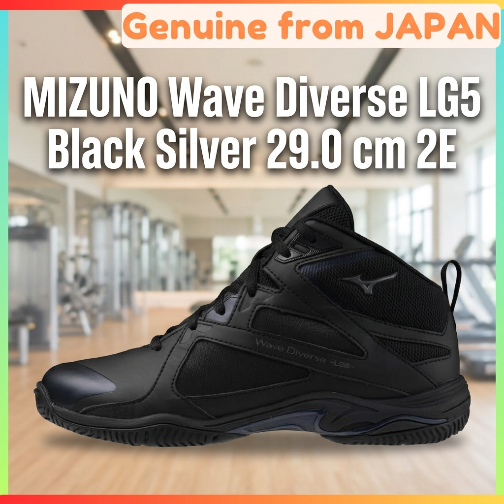 MIZUNO Wave Diverse LG5 Fitness Shoes 2E Wide Gym Studio Exercise Black Silver 29.0 cm Unisex