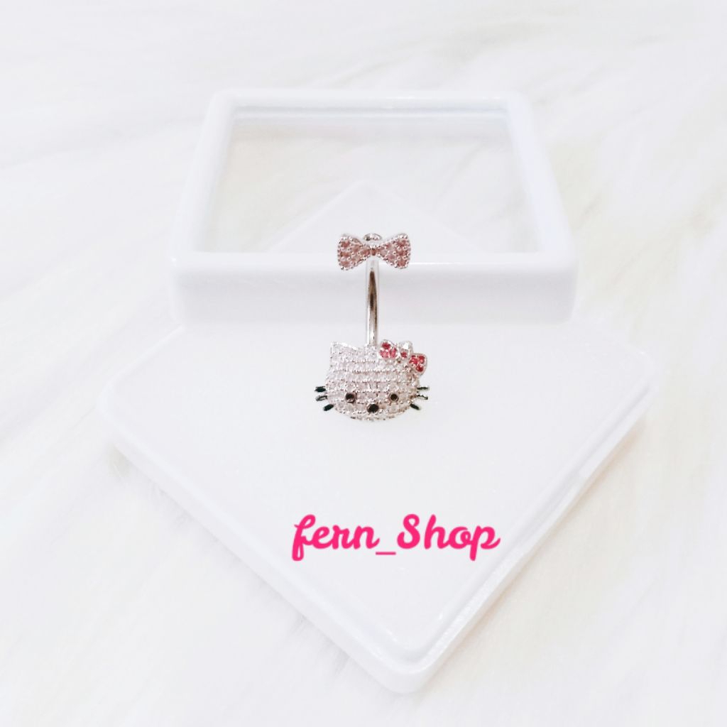 จิวสะดือ Hello Kitty สเเตนเลสเเท้ ใส่อาบนํ้าได้ ถ่ายจากสินค้าจริง มีของเเถม พร้อมส่งค่ะ