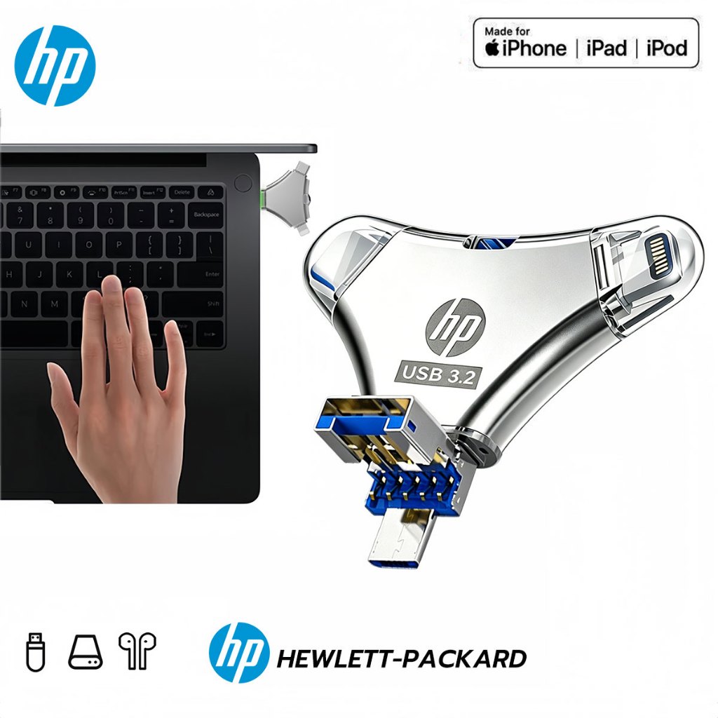 HP 4 in 1 OTGแฟลชไดรฟ์ 512GB 1TB 2TB สากลสำหรับ ความเร็วสูง 3.2 USB กันน้ํา สําหรับโทรศัพท์ แท็บเล็ต แอนดรอยด์ PC U Disk