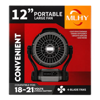 MHLY พัดลมไร้สาย 12 นิ้ว 2 ระบบ AC/DC ไฟ LED พัดลมตั้งแคมป์ 21v ขับเคลื่อน ปรับแรงลมได้ พัดลมพกพา