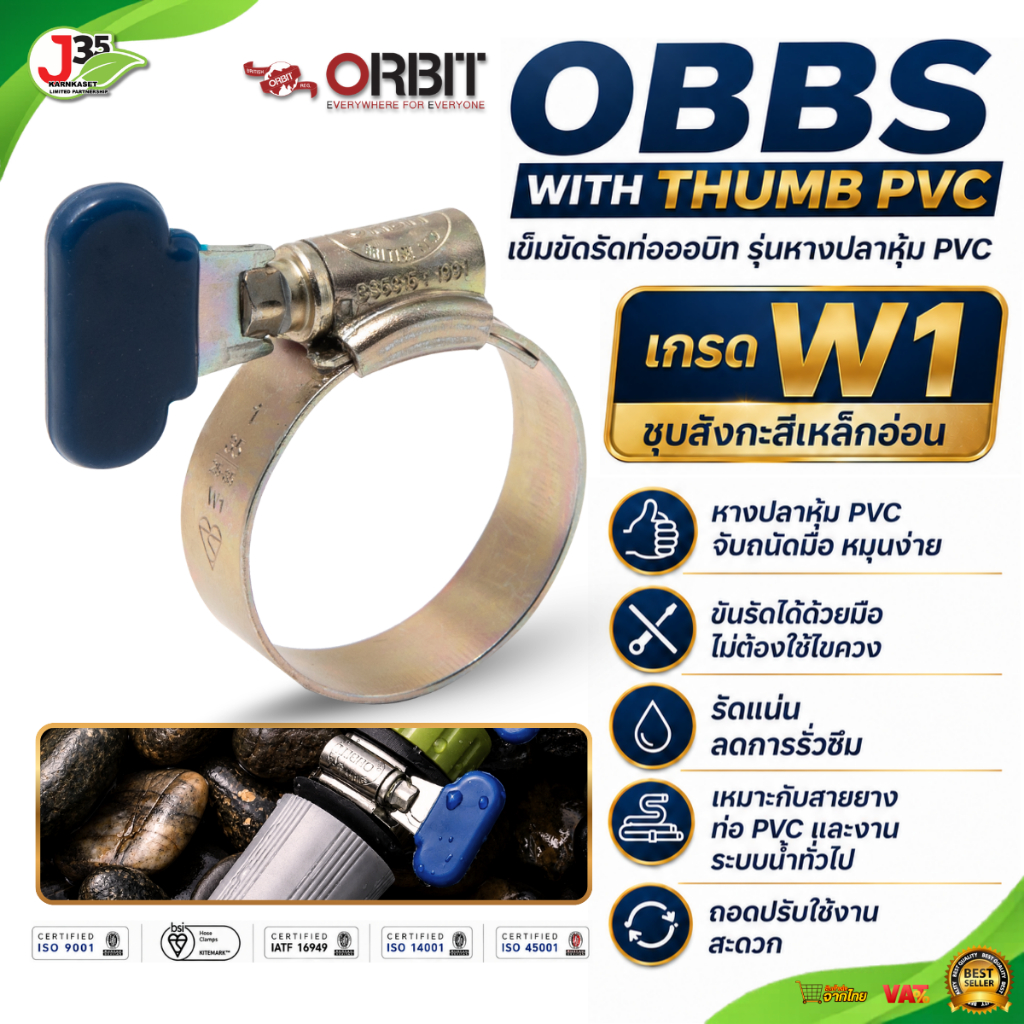 ORBIT เข็มรัดท่อ (แบบหางปลาหุ้ม) เข็ดรัด เหล็กชุบซิงค์ เหล็กรัด มือบิด เข็มขัดรัดสายยาง