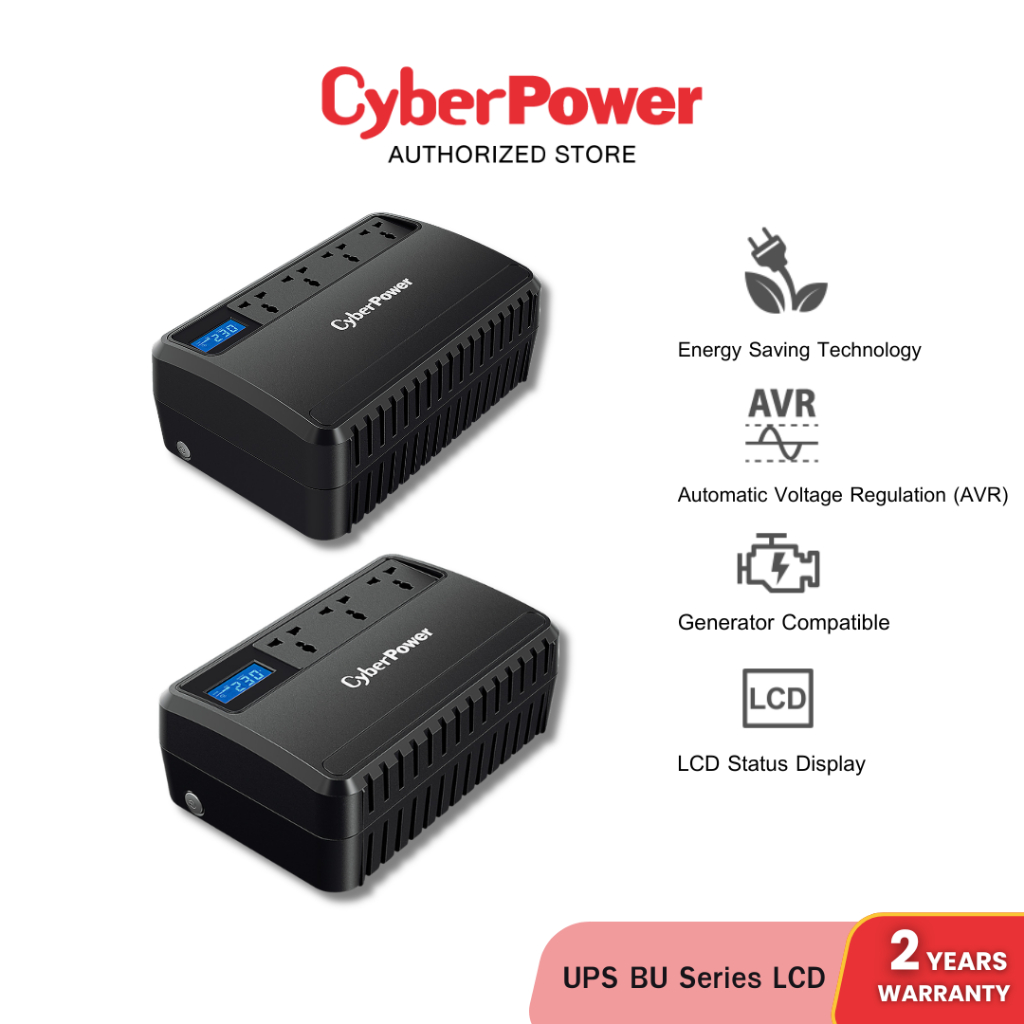 CyberPower UPS BU  2 Series LCD เครื่องสำรองไฟ | BU800ELCD (480W/800VA) | BU1000ELCD (630W/1000VA)