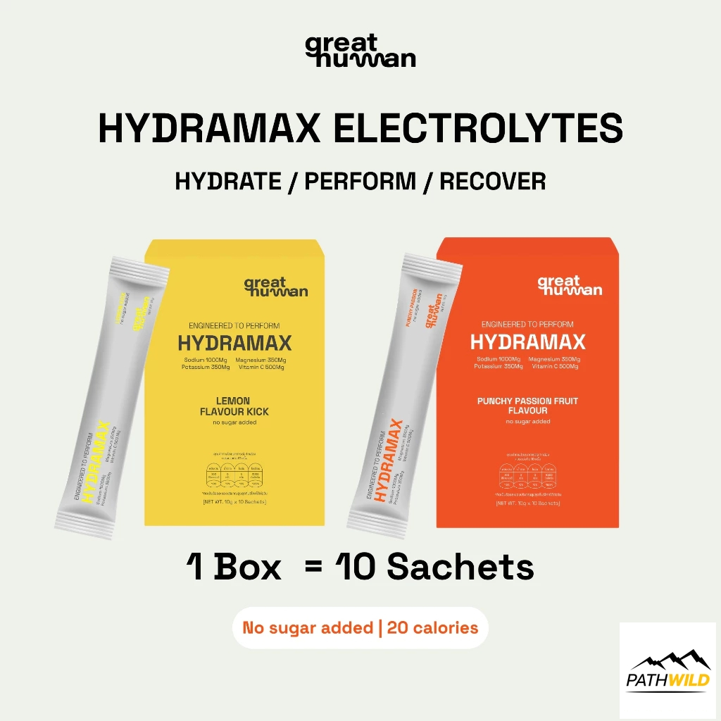 GREAT HUMAN Hydramax Electrolyte เครื่องดื่มเกลือแร่ สูตรไม่มีน้ำตาล 1 กล่อง(10 ซอง) พกพาสะดวก ละลายน้ำได้ทันที