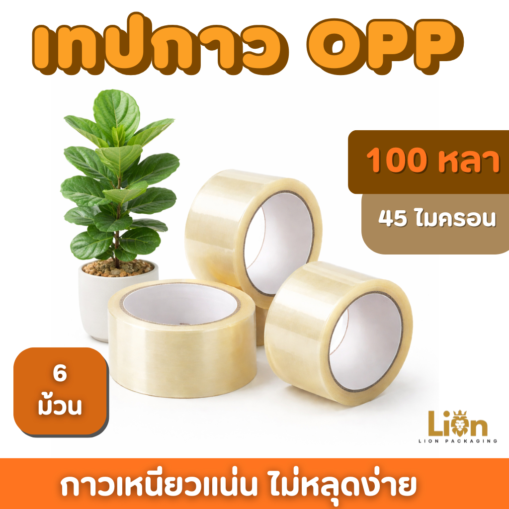 (6ม้วน) เทปกาว OPP 45 Micron ยาว 100 หลา กว้าง 2 นิ้ว เทปปิดกล่องยกแพ็ค