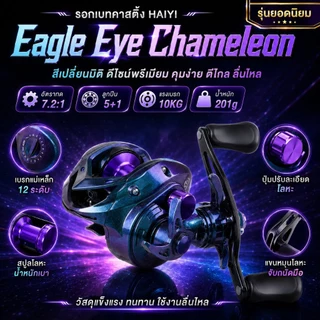 HAIYI FISHING รอกตกปลาเหยี่ยวกิ้งก่า สีลวดลายสวยงาม เปลี่ยนแสงได้ เกียร์ทองเหลืองทนทาน 5+1BB 7.2:1 10kg Brake 201g Light