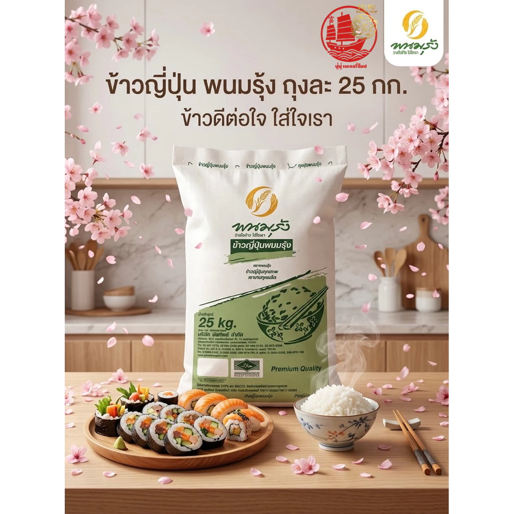 ข้าวญี่ปุ่นพนมรุ้ง ยกกระสอบ 25 Kg.( ร้านนี้แพคดี ส่งไว ส่งของทุกวัน)